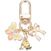 SWJEWEL Cute Colourful Initial Letter Keychains with Small Colorful Butterfly Mini Key Chain for Women
