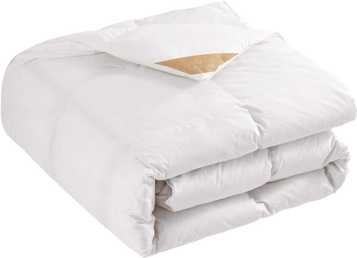 puredown® White Goose Down Comforter Duvet Down Quilt with Corner Loops, 12 Tog, Super King Size