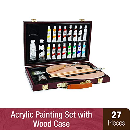 Darice 745566281561 1103-083 Studio 71, 27 Piece Acrylic Painting Set, Wood Box, Brown