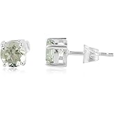 CRYSTALINES Natural Green Amethyst Gemstone Stud Earrings, Handmade Bohemian Prong Jewelry, Silver Plated Studs, February Birthstone, Amethyst Crystals Push n Post Earring for Women, 5mm