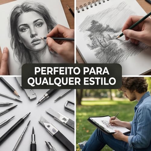 Kit Lapis de Desenho Profissional 42 Peças com Estojo Portátil, Lapis Grafite Profissional, Borrachas, Estilete e Acessórios para Artistas e Estudantes Linha Super Premium