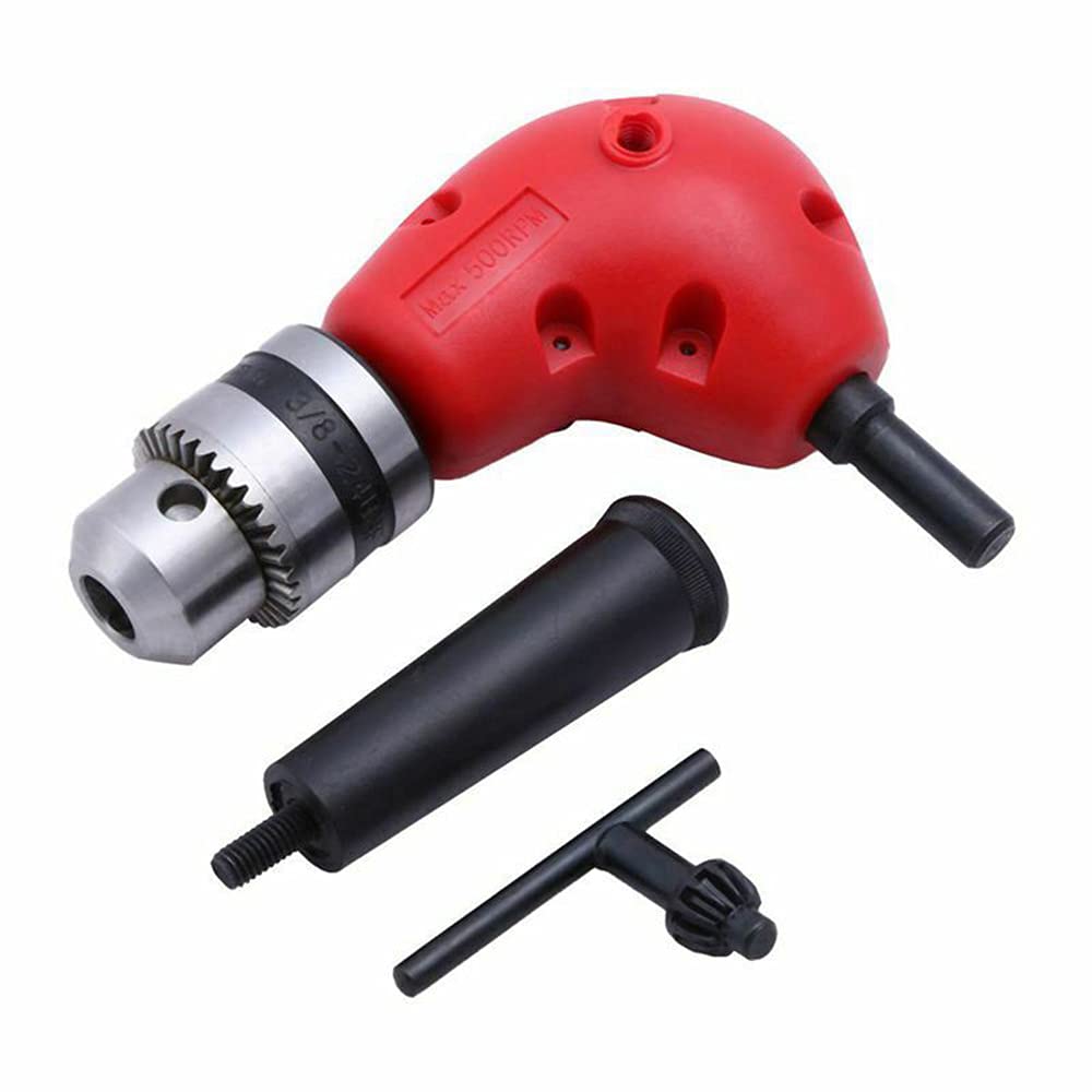 Maizoon Right Angle Drill Attachment 0.8-10mm 90 Degree Round Shank Right Angle Bend Extension Accessory Corner Three Jaw Chuck Narrow Space Repair Tool with 9.5mm 3/8" Shank, DZ04B
