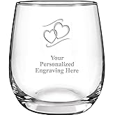 Hearts Personalized Stemless Wine Glasses, 8.8 oz Laser Engraved Custom Love Wine Glass Gift, Engraving Included Prime