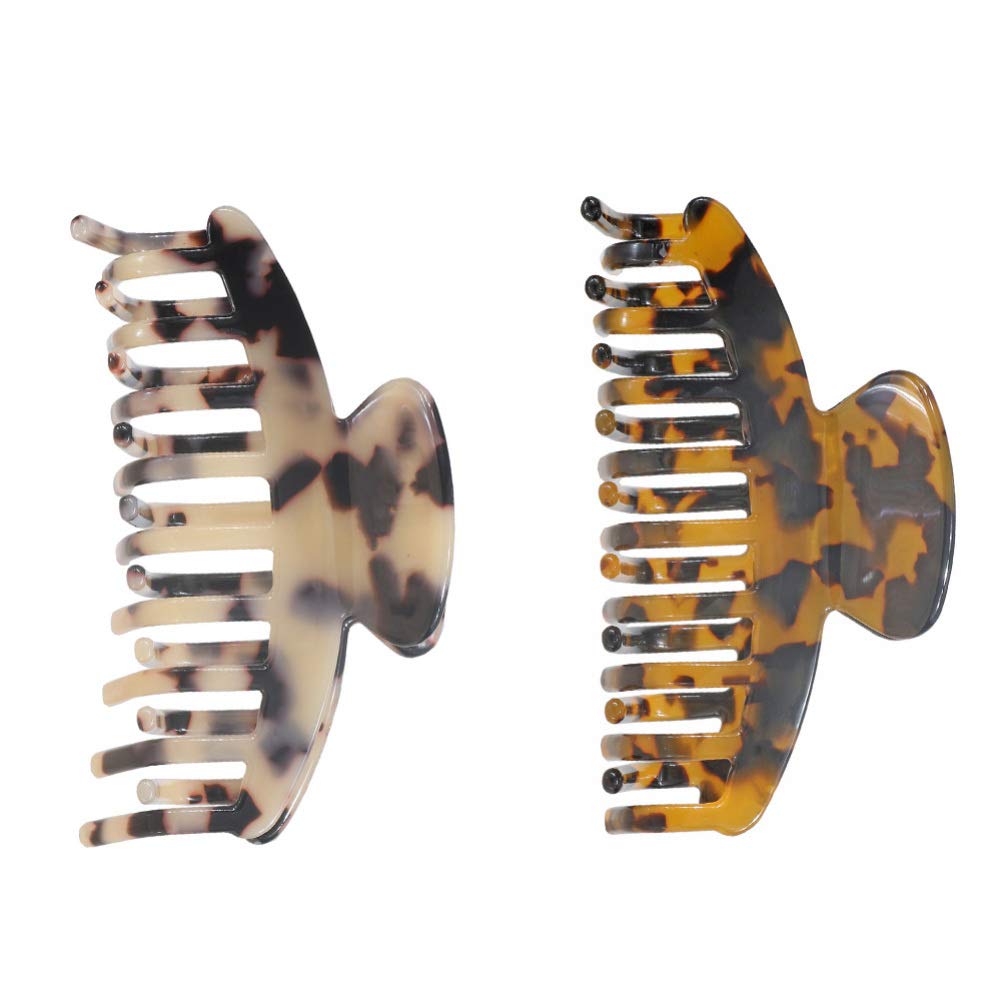 Lurrose 2pcs Leopard Hair Claws - Large Tortoise Shell Cellulose Jaw Clips, Banana Barrettes for Women's Summer Hair Decor - Mother's Day Shower Bathing Holder