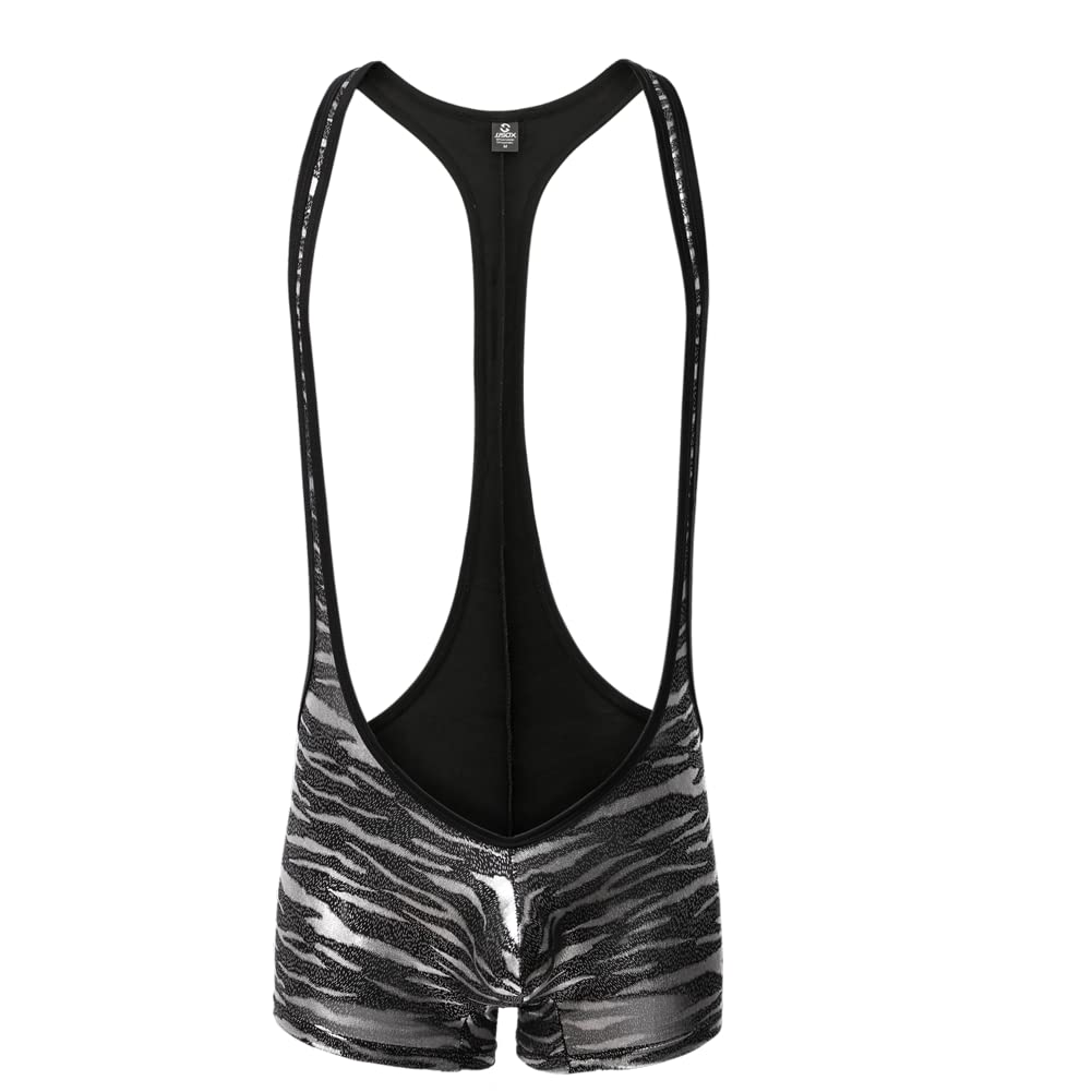 Juflam Men's Bodysuit Wrestling Singlet Athletic Leotard Underwear Gym Sportswear Undershirt (JJ37-Silver, L)
