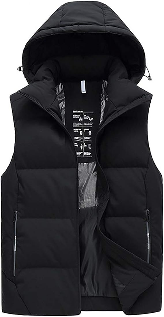 Men's Lightweight Puffer Vest Warm Sleeveless Jacket Hooded Gilet with