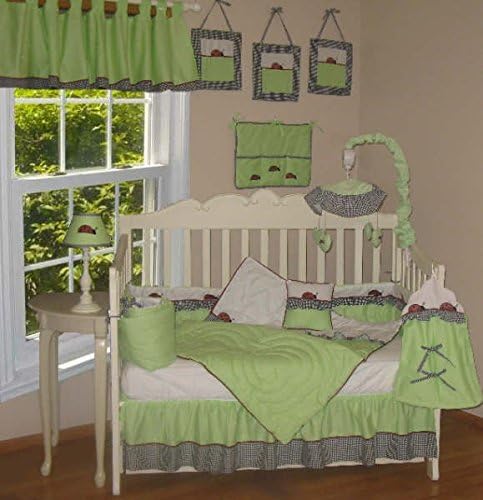 Evy Lynn Creations Ladybug 9 Piece Nursery Bedding Set Bumper Quilt Sheet Dust Ruffle Diaper Stacker Toy Bag Pillow Window Valance