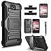 ZTE Maven Case, Combo Rugged Shell Cover Holster with Built-in Kickstand and Holster Locking Belt Clip + Circle(TM) Stylus Touch Screen Pen And Screen Protector - Black
