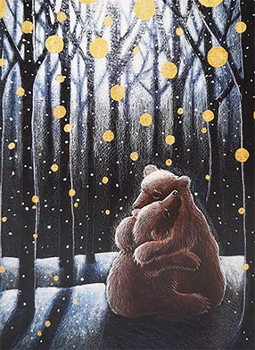The Winter Hygge by Hannah Willow - UK made Art Greetings Card - Hugging bears in the forest - Animals - Birthday Card - Christmas Card