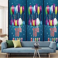 AngelSept Glass Sticker,Party Time with Colorful Flying Balloons on Star Like Backdrop,W15.7xL63in,for Living Room Bathroom Kitchen Front Door,Blue and White