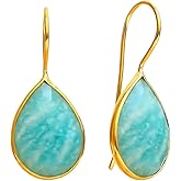 Gempires Pear Shaped Teardrop Crystal Earrings, Bezel Earring, Natural Gemstone Dangle Drop Earrings, Minimal, Everyday Wear, Gift for Her (Length 1.25 inch)