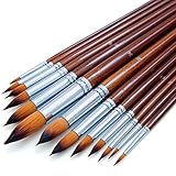 Artist Watercolor Paint Brushes Set 13pcs - Round Pointed Tip Soft Anti-Shedding Nylon Hair Wood Long Handle - Detail Paint Brush for Watercolor, Acrylics, Ink, Gouache, Oil, Tempera, Paint by Numbers