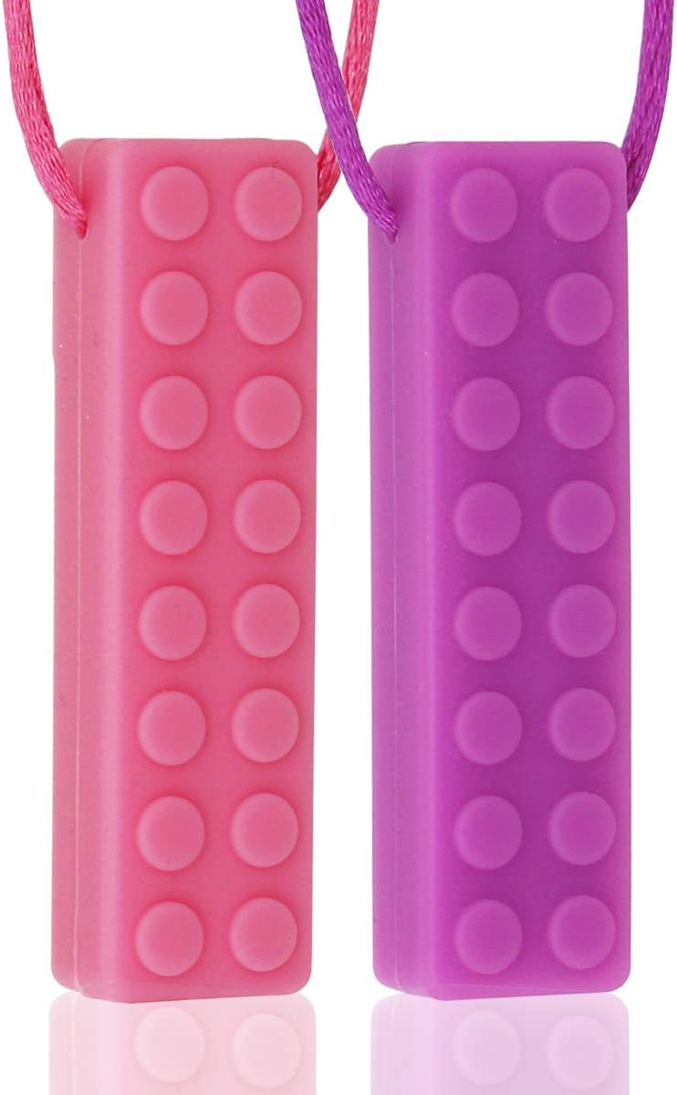 Sensory Chew Necklace for Kids, Girls (2 Pack) - Sensory Oral Motor Aids Teether Toys for Autism, ADHD, Baby Nursing or Special Needs- Reduces Chewing Biting Fidgeting for Kids Adult Chewers