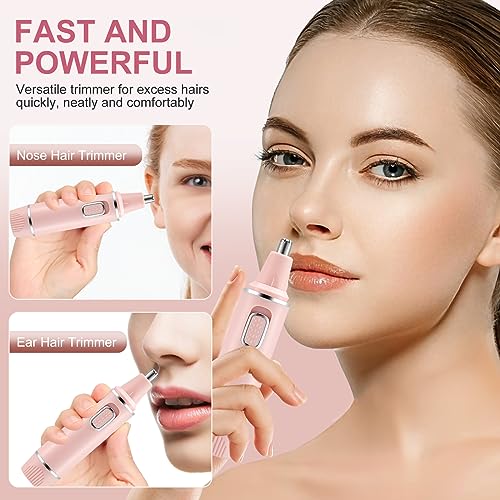 Painless Nose Hair Trimmer for Women Rechargeable 2025 Upgrade Nose Trimmer Ladies Noses Hair Trimmer Dual Edge Blades with IPX7 Waterproof,Powerful Motor,Easy Cleansing,Pink