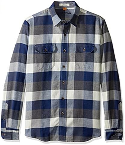 Tailor Vintage Men's Long Sleeve Indigo Flannel Button Down Shirt, Medium