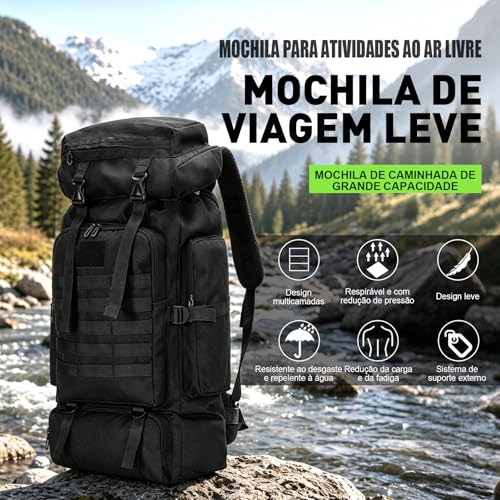 Mochila de Viagem 80L Impermeável para Camping e Trilha, Mochila Esportiva Grande Multifuncional com Compartimentos Amplos, Alças Confortáveis e Suporte para Equipamentos Outdoor, Camuflado