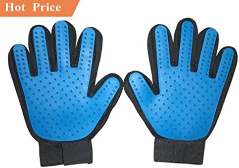 Pet Grooming Glove-Pet Hair Remover Glove for Cats or Dogs with Long & Short Hair-Massage Tool with Flexible Five Fingers Design-1 Pair(Blue)