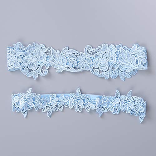 Lace Garter Set Wedding Garter Belt Flower Floral Design Garter for Bride Light Blue