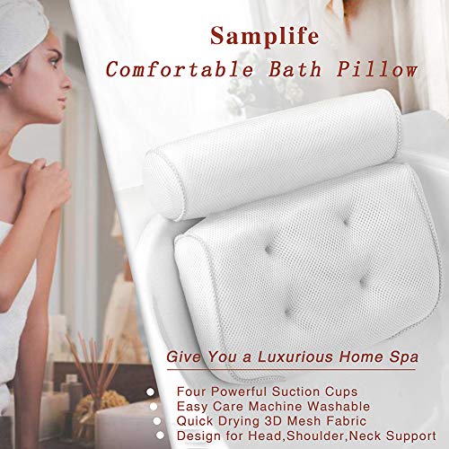 Bath Pillow Luxury Spa Bathtub Cushion 3D-Mesh Head,Neck,and Shoulder Support with 4 Non-Slip Strong Suction Cups White - Thumbnail 6