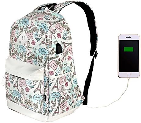 HaoWorks Water Resistant School Bag Anti Theft Travel Backpack with USB Charging Port for Women