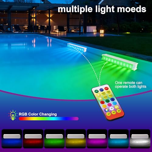 LED Underwater Pool Light Wireless Rechargeable Submersible Lamp with Remote Control, 8 Lighting Modes, IP68 Waterproof Pool Off Ground, Ponds and Parties (2)