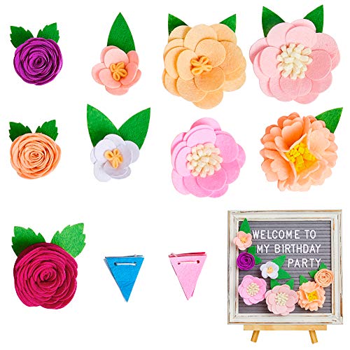 Beinou Felt Flowers for Letter Boards 9 Pack Message Board Decor Flowers with Flags Set DIY Accessories for Party Wedding Home