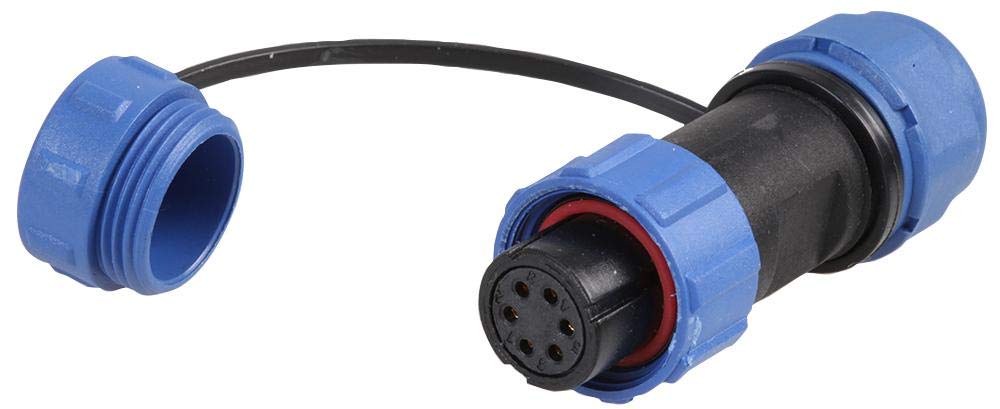 PRO ELEC 6-Pole Circular Threaded Connector Socket – 5-8mm Cable, IP68 Waterproof, Nylon Body, Gold Contacts – PELR0125