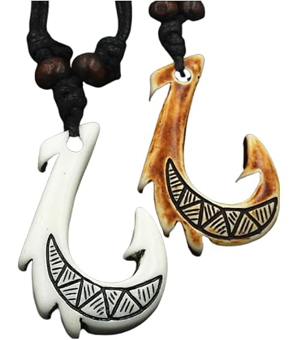 Elephant Tusk Pendant Necklace – Tribal Bone-Style Tusk/Fang Pendant with Beads on Adjustable Cord