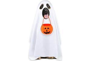 PAYHTOW Dog Halloween Costumes, Dog Ghost Costume Funny Pet Ghost Costume with Pumpkin Candy Bag for Small Medium Large Dogs Pets (Large)