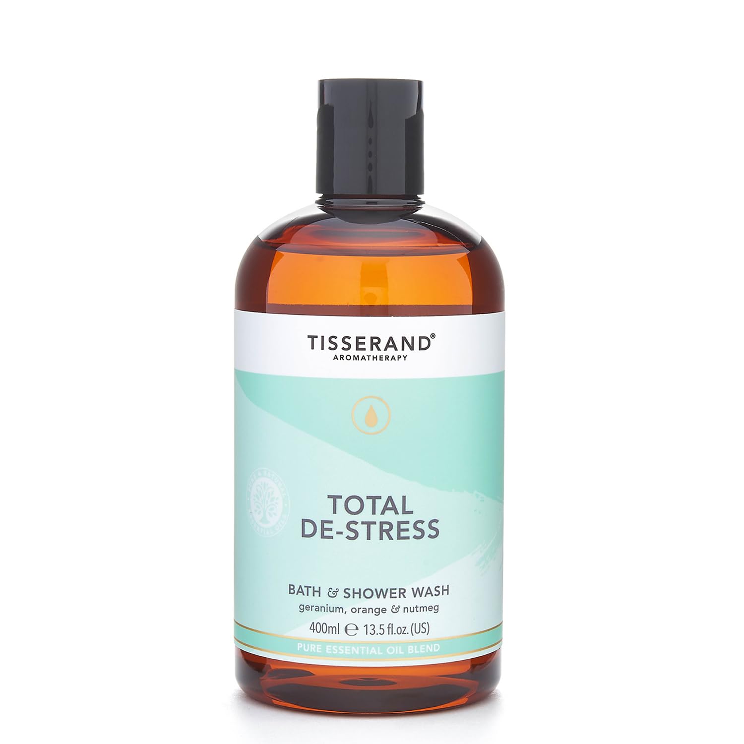 Tisserand - Total De-Stress - Bath & Shower Wash - Orange, Geranium, Nutmeg Essential Oil - 100% Natural Pure Essential Oils - 400ml