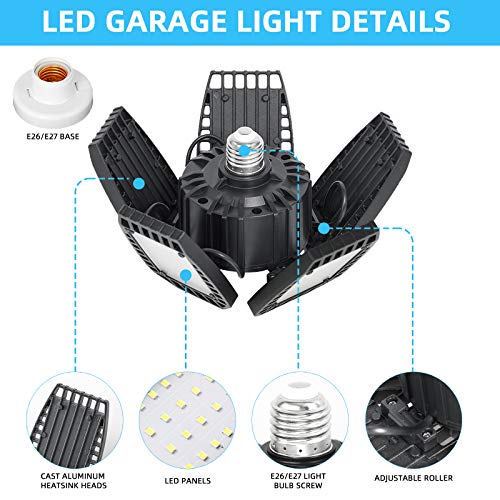 100W LED Garage Lights, 10000LM LED Garage Ceiling Light Fixtures with 5 Adjustable Panels LED Shop Light Super Bright LED Deformed Folding Light E26/E27 LED Light Bulbs for Basement, Workshop, Barn