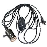 Vintage Pendant Light Socket with Dimmer, Sopoby Pendant Lamp Holder with 13.1ft Twisted Black Cloth Cord Hanging Light Fixture for Bulb E26/E27 Base, Industrial DIY Projects
