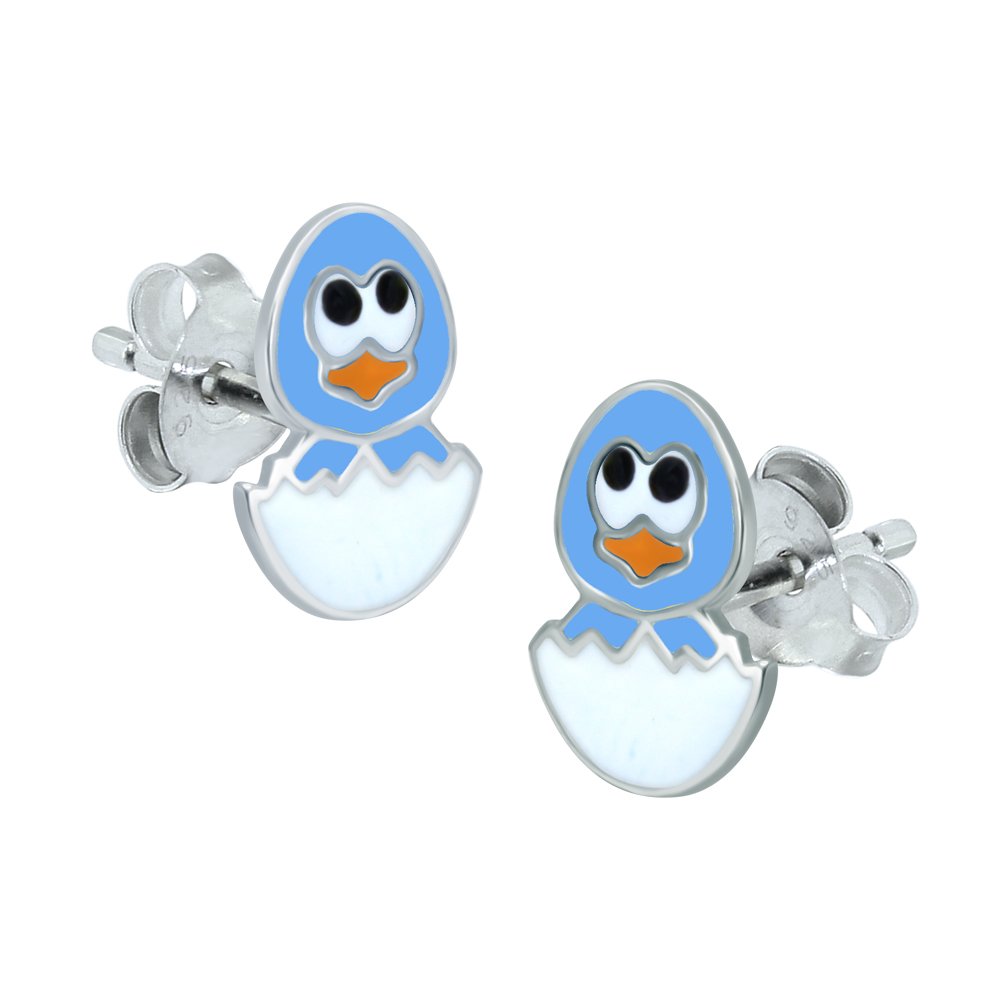Chicken and Egg Earrings Blue - 925 Sterling Silver - Easter
