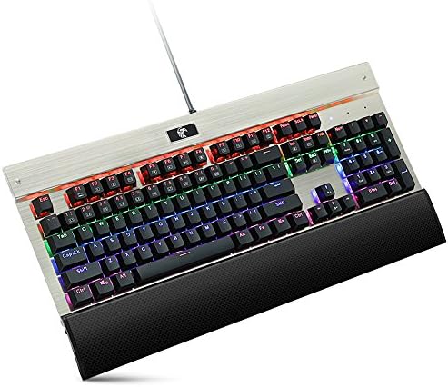 Easterntimes 104 Keys Anti-Ghosting Blue Switches Backlit Mechanical Keyboard Clicky Corlorful Rainbow Backlit Chroma Dimmable LED Eagle Gaming Keyboard (Glod)