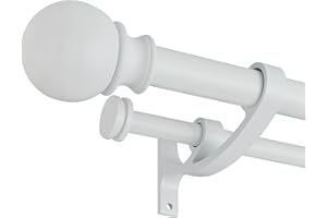 Lwiiom Double Curtain Rods 28-48 inch,1'' Front and 5/8 '' Back Adjustable Heavy Duty Decorative Drapery Rod with Aluminum Bouquet Brackets and Round Finials,Matte White