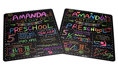 Personalized First Day and Last Day of School Sign 13" x 16" Large Chalkboard Style Photo Prop Back to School Supplies - 2 Pcs