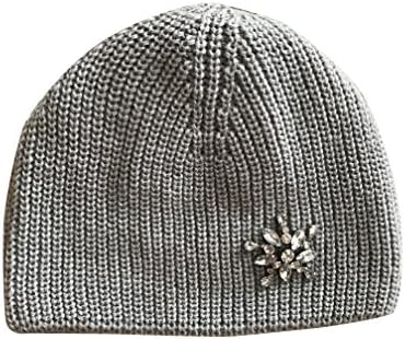 Snowflake Jewel Hand Crafted Chunky Double Layer Beanie Hat (Light Gray)