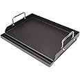 Utheer 17" x 13" Nonstick Coating Cooking Griddle for Gas Grill, Universal Griddle Flat Top Plate Insert with Grease Groove and Removable Handles for Charcoal/Gas Grills, Camping, Tailgating, Parties