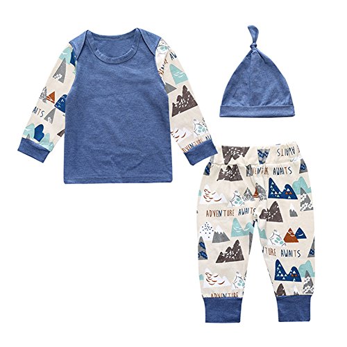 Gprince 3Pcs/Set Newborn Baby Girls Boys Long Sleeve Tops T-shirt Pants Hat Outfits Clothes Set