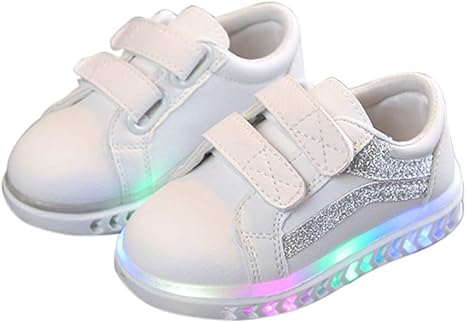 xuba zapatos de fondo blando deportivo para ninos blanco con luces led para ninos y ninas plata 24 15 cm