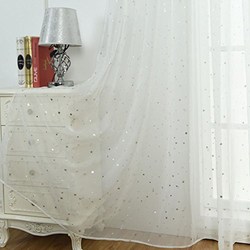 Norbi Fresh Floral Print Tulle Voile Door Window Rom Curtain Drape Panel Sheer Scarf Valances (White L) - Thumbnail 2