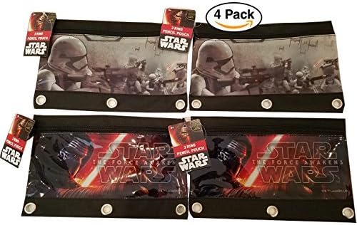 4 -pack Star Wars Episode 7 - The Force Awakens 3-Ring Pencil Case / Pouch is great to keep pens, pencils, markers, erasers, and more in one bag. For Party Favors / Party Giveaways / Goodie bags.