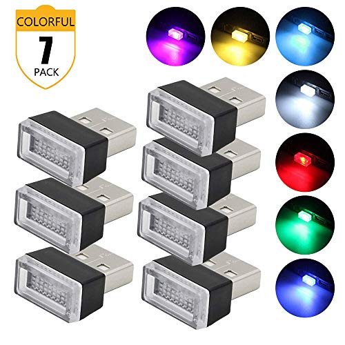 Lipctine USB LED Car Interior Atmosphere Lamp, Night Light Led Decoration Light, Ambient Lighting Kit, Charging for All Cars, Interior Led Lights White Blue Red Yellow Green Pink Ice Blue (7 Colors)