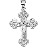 Gold Crucifixes Fine Eastern Orthodox CZ Pendant in Sterling Silver