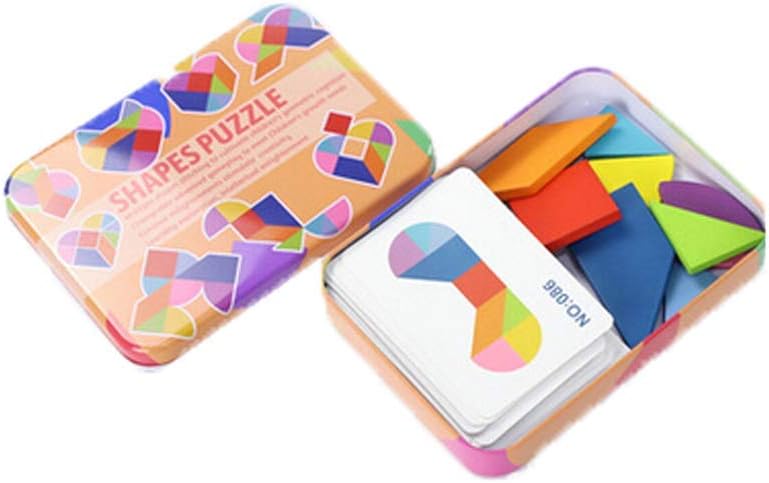 CHRONSTYLE Wooden Travel Tangram Puzzle Brain Teaser for Kids and Adults, Shape Puzzles 120 Patterns Portable Size in Colourful Box (Heart-shaped Jigsaw Puzzle)