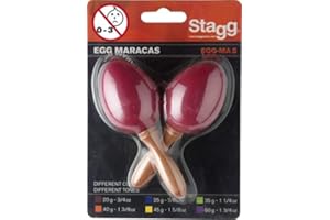 Stagg EGG-MA S/RD Plastic Egg Maracas Pair with Short Handle, Red
