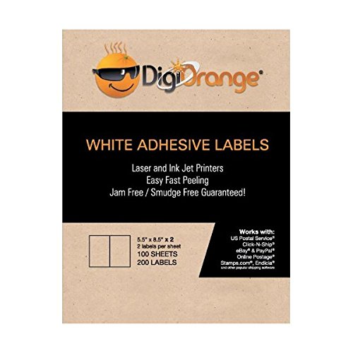 DigiOrange Shipping Labels for Inkjet/Laser Printers, 5.5 x 8.5 Inches, White, Pack of 400 labels