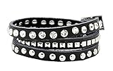 Stackable Rhinestone and Alloy Studs Black PU Leather Wrap Bracelet