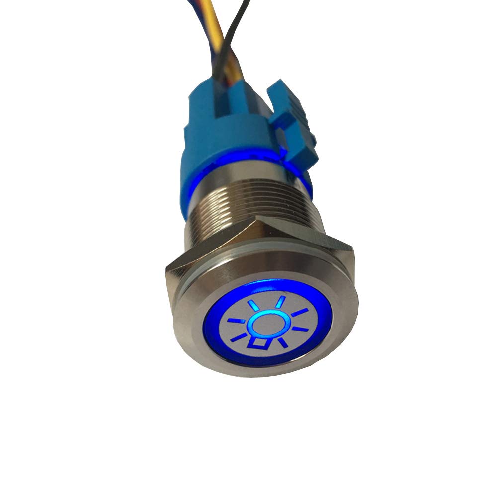 Mintice 12V Car Vehicle Blue LED Light Headlight Push Button Stainless Steel Metal Toggle Switch 19mm Socket Plug
