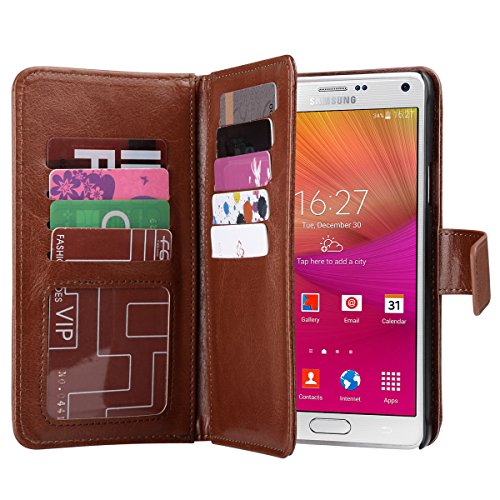 Note 4 Case, Galaxy Note 4 Case,ULAK Premium [Card Slot] Magnetic Hybrid Flip Wallet Case Cover for Samsung Galaxy Note 4 (Brown)
